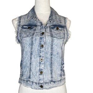 Love Stitch Light Acid Wash Distressed Denim Vest Y2K 90's Sz S